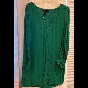 BCBG dark green midi silk blouse. Size M